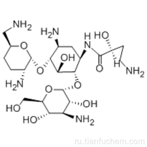 Д-Streptamine, O-3-амино-3-дезокси-AD-glucopyranosyl- (1®6) -O- [2,6-диамино-2,3,4,6-тетрадезокси-AD-эритро-гексопиранозил ( 1®4)] - N1 - [(2S) -4-амино-2-гидрокси-1-оксобутил] -2-дезокси-CAS 51025-85-5